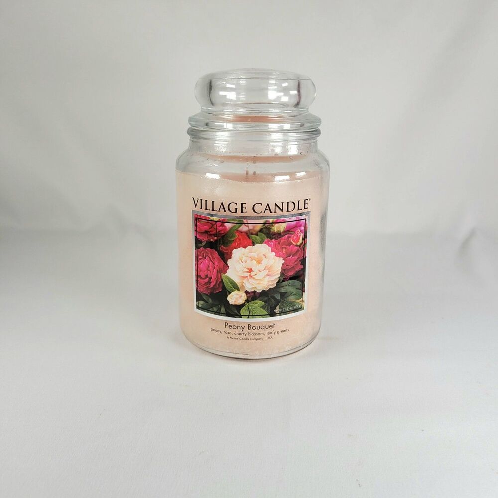 Village Candle Peony Bouquet Pink Large 26 Fl Oz Jar 2 Wick Pink Floral New